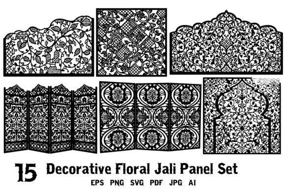 15 Decorative Floral Jali Panel Set: Intricate Vector Art for Designers