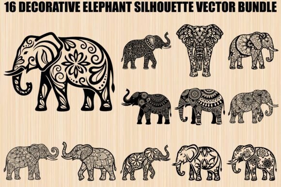 Decorative Elephant SVG Bundle: 16 Elegant Silhouette Designs