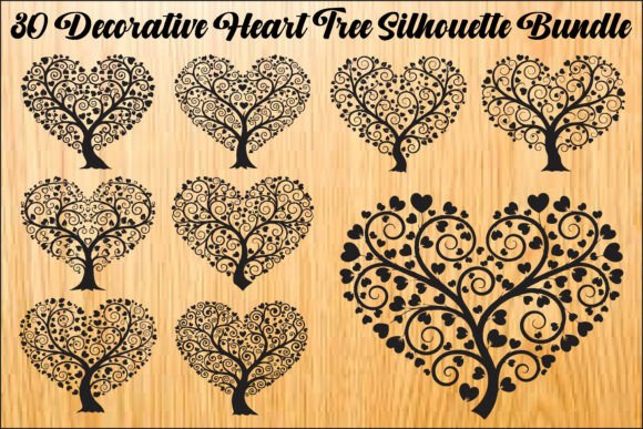 Decorative Heart Tree SVG Bundle: Elegant Silhouettes for Your Designs