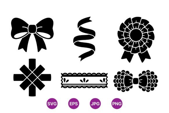 Decorative Ribbon Icon Collection: Simple, Elegant Black Silhouettes