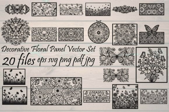 Ornamental Elegance: The Decorative Floral Panel Vector Set