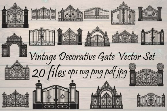 Vintage Decorative Gate Vector Set: Timeless Design Assets